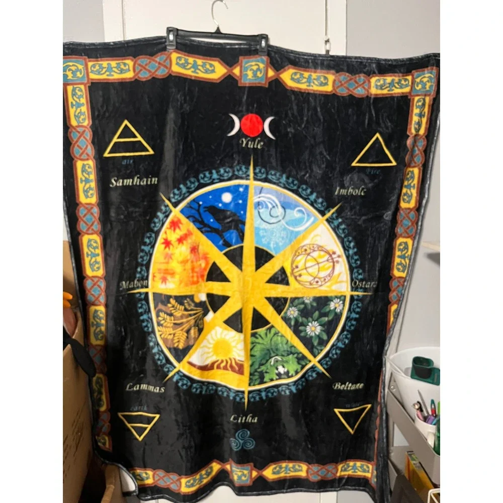 Wiccan Wheel of the Year Fleece Throw Blanket Pagan Sabbats Celtic Knot 50x60